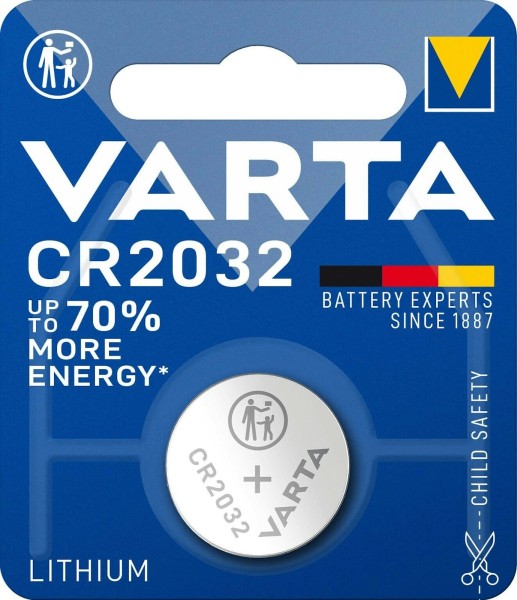 Lithium button cell battery, CR2032, 3 V