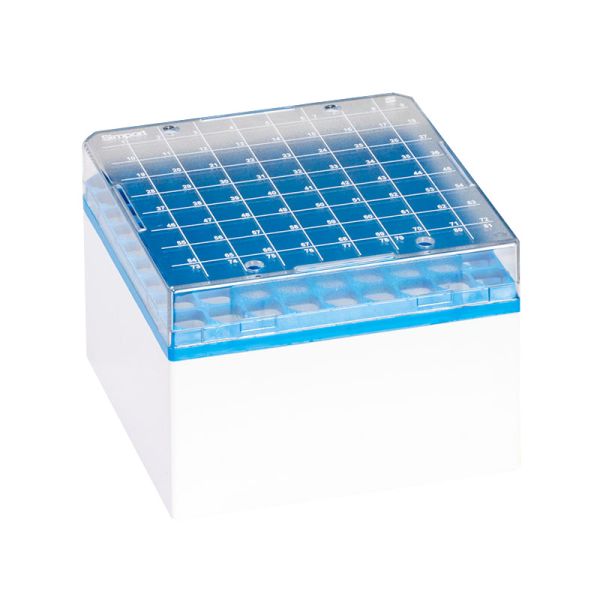 Cryobox with lid, for 81 tubes