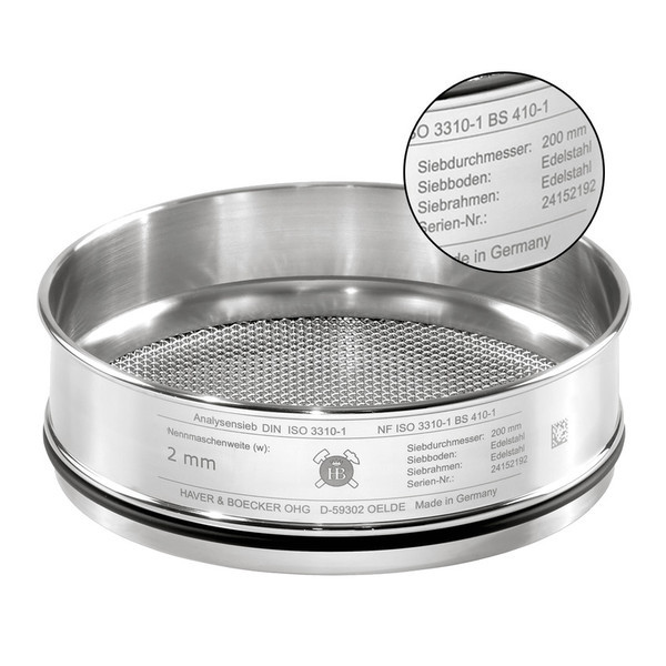 Test sieve, stainless steel, 200 x 50 mm