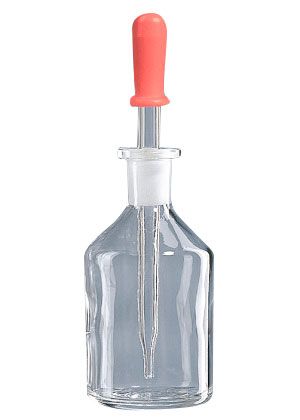 Dropping bottle, soda-lime glass, amber, with dropping pipette and rubber cap