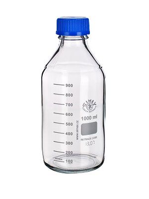 Simax® Laboratory bottles/reagent bottles, GL 45, Boro 3.3, with screw cap and pouring ring made o PP blue
