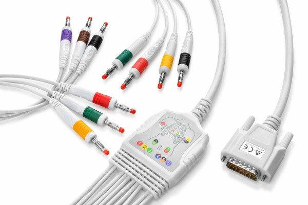 EKG-Stammkabel-Set mit Bananensteckern, bestehend aus Extremitätenklemmen und Brustelektroden