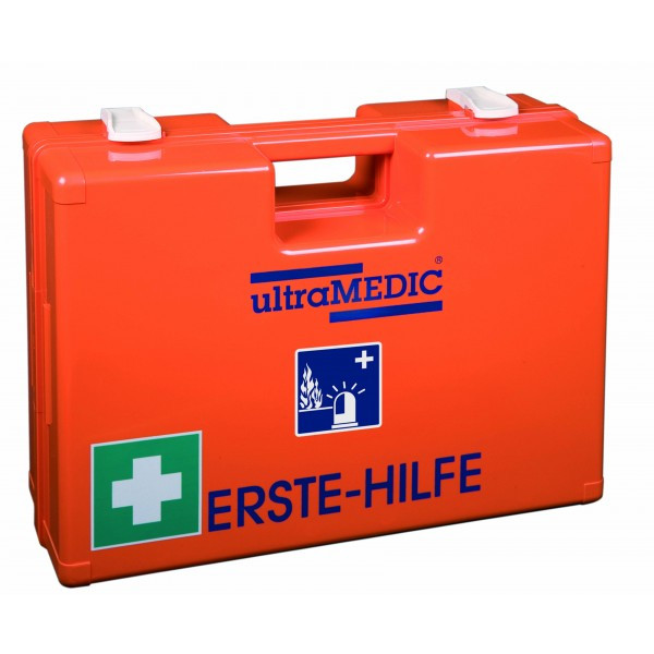 First-aid kit, filled according to DIN 14 142, orange