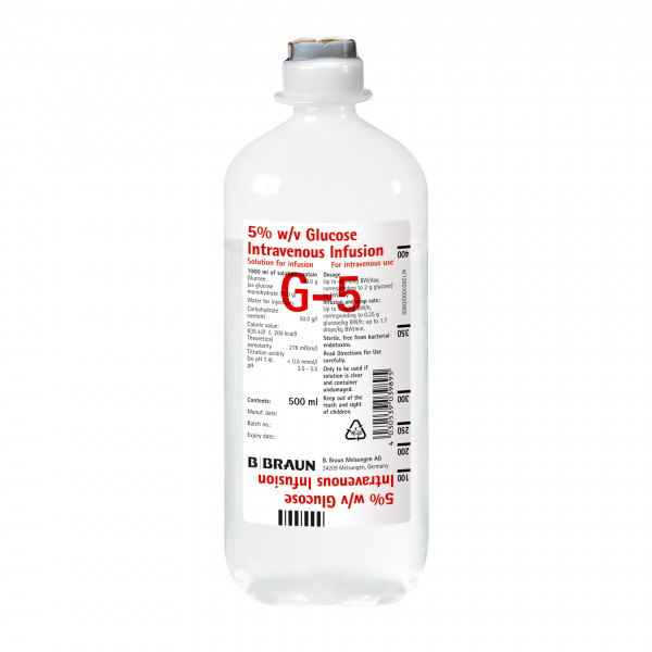 Glucose 5 %, Ecoflac® Plus, 10 x 500 mL