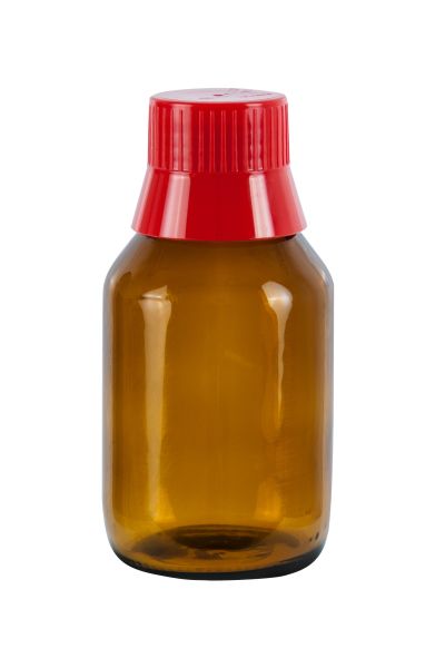 Laborflasche, GL28, 100 ml, Braunglas & rund